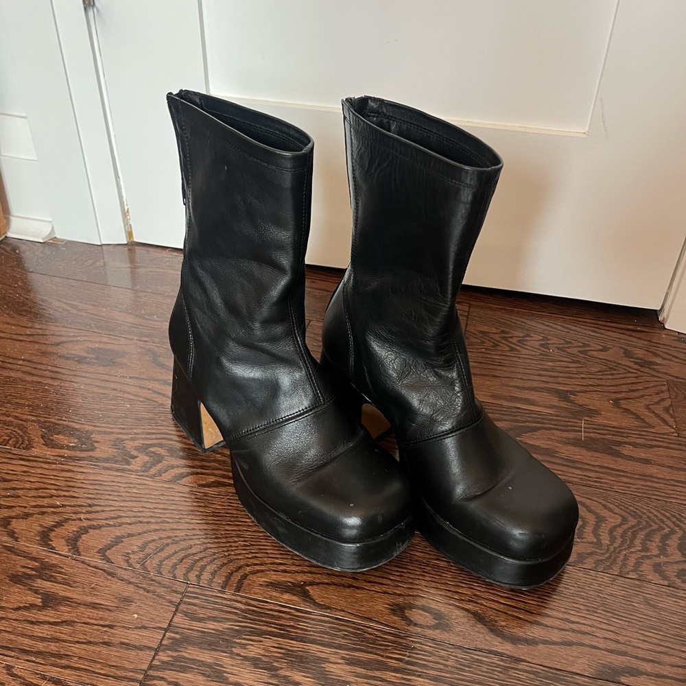 Black Leather Platform Boots